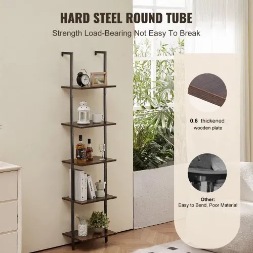 VEVOR Industrial Square Pipe Shelf 5 Tier 15.6x11.8in Wall-Mount for Bedroom