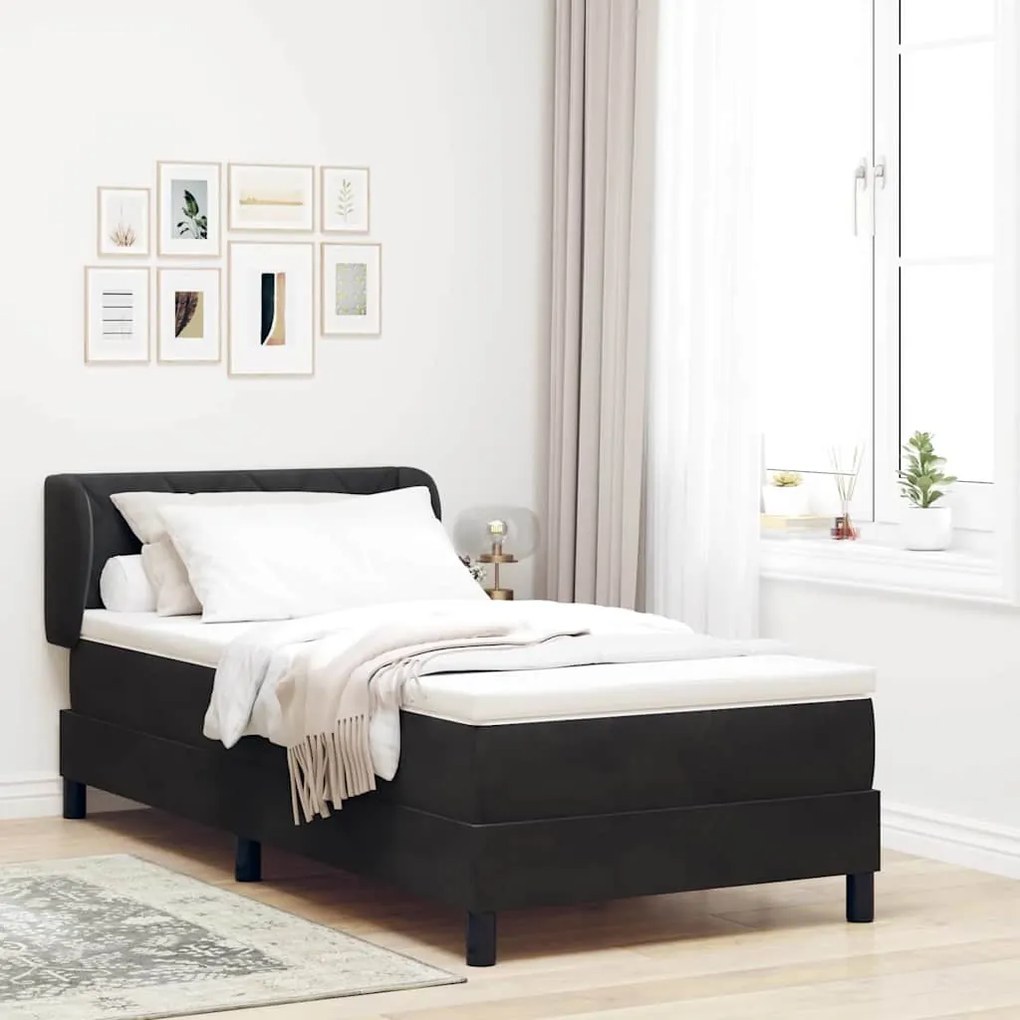 Κρεβάτι Box Spring vidaXL με Στρώμα Μαύρο 100x200 εκ Βελούδο
