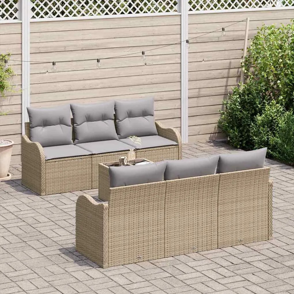 vidaXL Σετ Καναπέ Κήπου με μαξιλάρι 7 pcs Μπεζ, Γκρι 55 x 55 x 37 εκ