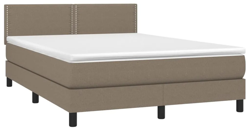 vidaXL Κρεβάτι Boxspring με Στρώμα & LED Taupe 140x190 εκ. Υφασμάτινο