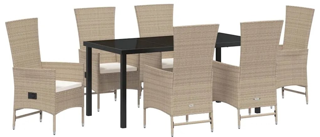 vidaXL Σέτ φαγητού για κήπο με μαξιλάρι 7 pcs Μπεζ συνθετικό ρατάν