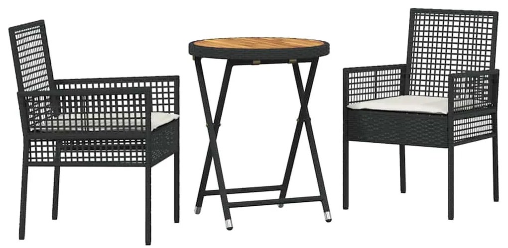 vidaXL Σετ Κήπου Bistro 3 Τεμαχίων  με Μαξιλάρια σε Μαύρο Πολυ Ρατάν