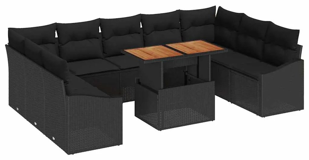 vidaXL Σέτ φαγητού για κήπο με μαξιλάρι 10 pcs Μαύρο και Καφέ