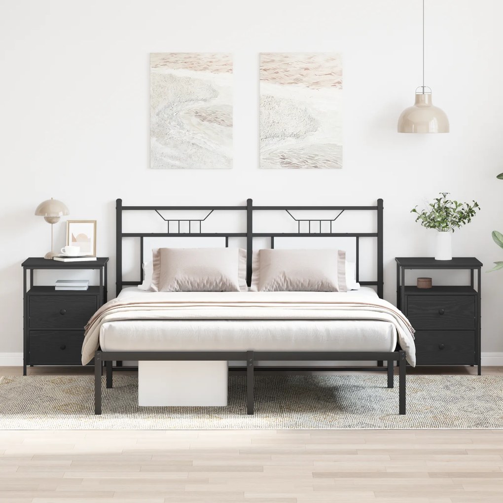 vidaXL Κομοδίνα 2 τεμ Μαύρο Δρυς 44x45x60 εκ Επεξεργασμένο Ξύλο