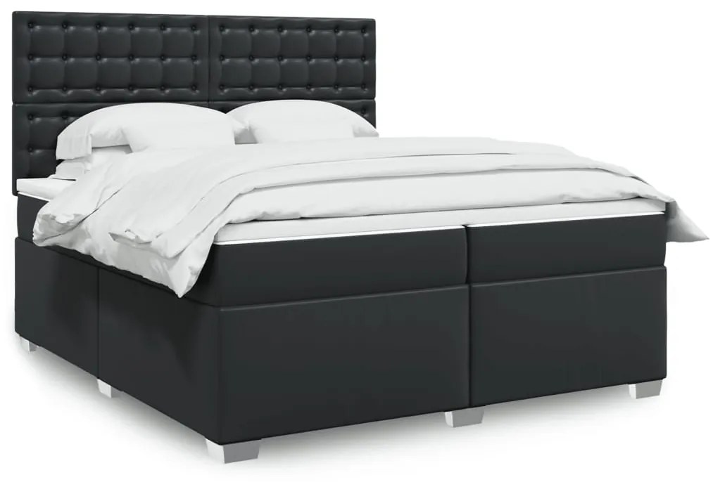 vidaXL Κρεβάτι Boxspring με Στρώμα Μαύρο 200x200 εκ. Συνθετικό Δέρμα