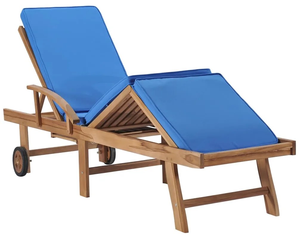 vidaXL Ξαπλώστρες Μπλε από Μασίφ Ξύλο Teak με 2 τεμ. Μαξιλάρια