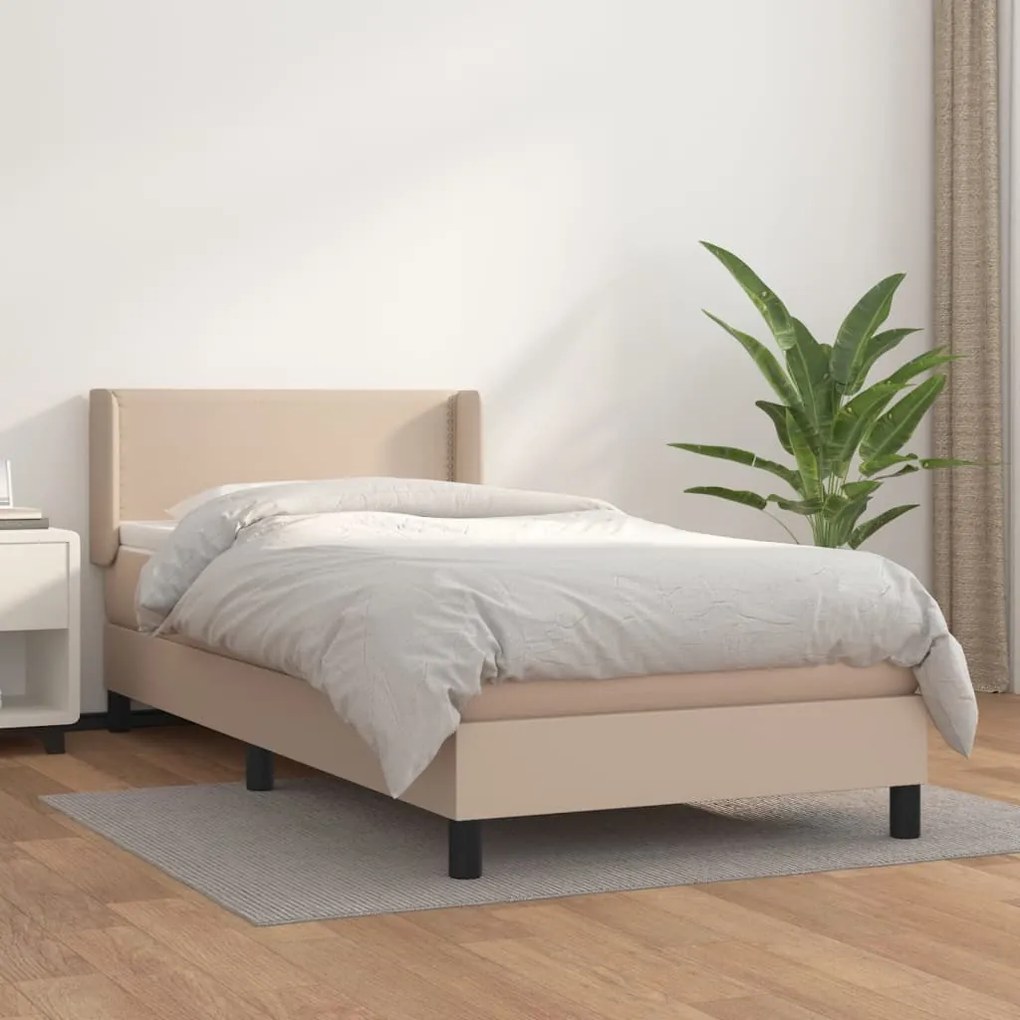 vidaXL Κρεβάτι Boxspring με Στρώμα Καπουτσίνο 90x190εκ.από Συνθ. Δέρμα