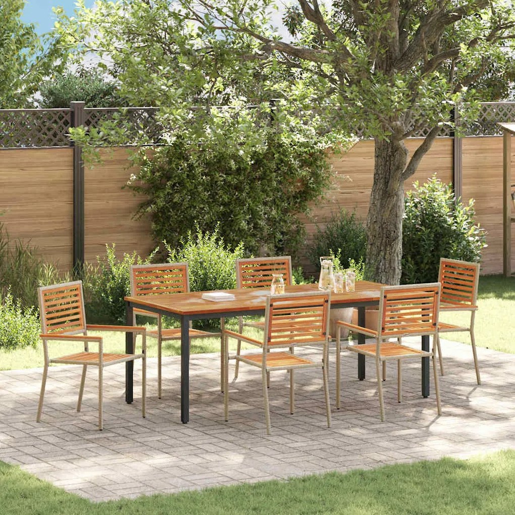 vidaXL Σέτ φαγητού για κήπο 7 pcs Μπεζ, Καφέ 200 x 100 x 75 cm