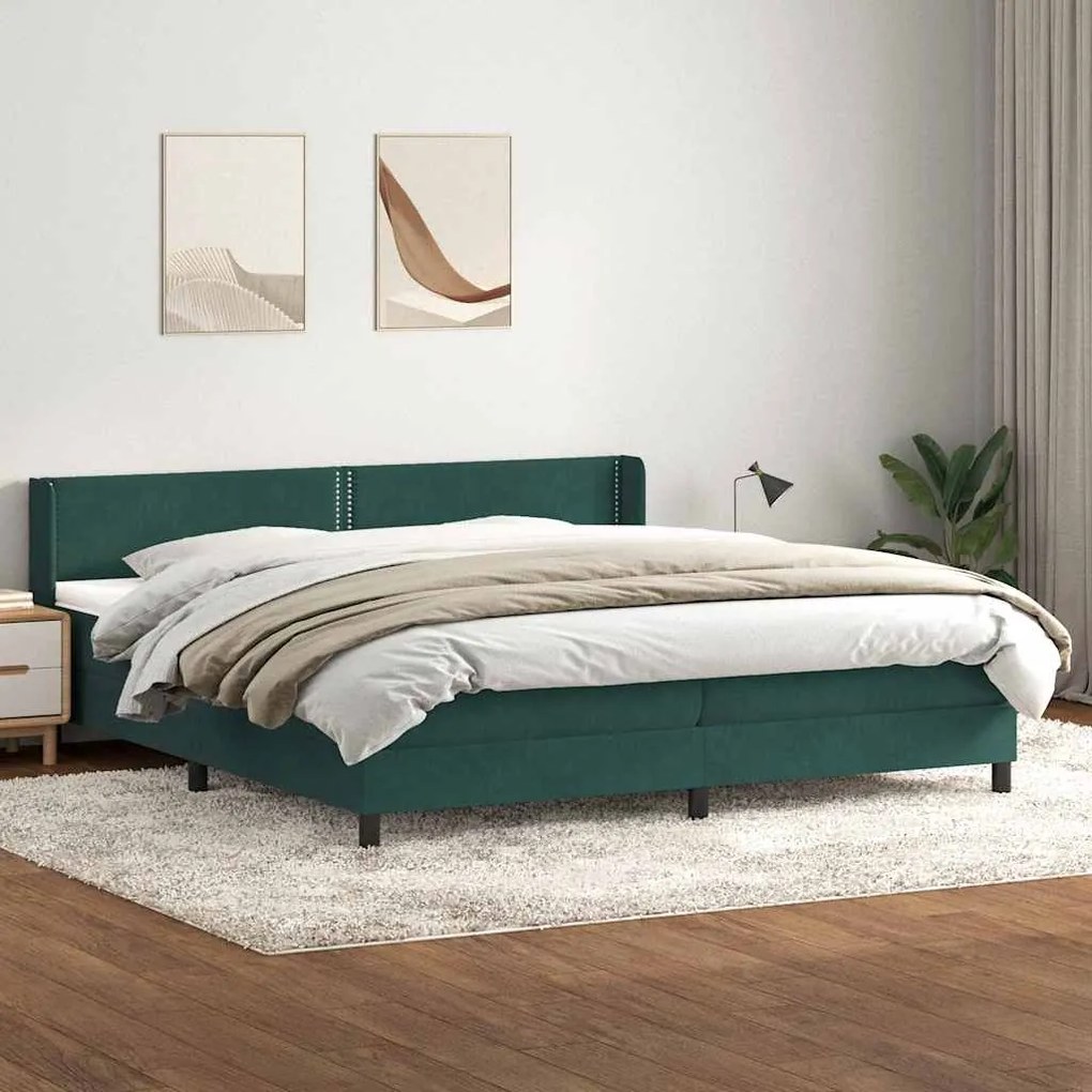 Box Spring κρεβάτι με στρώμα σκούρο πράσινο 180x220cm Βελούδινο