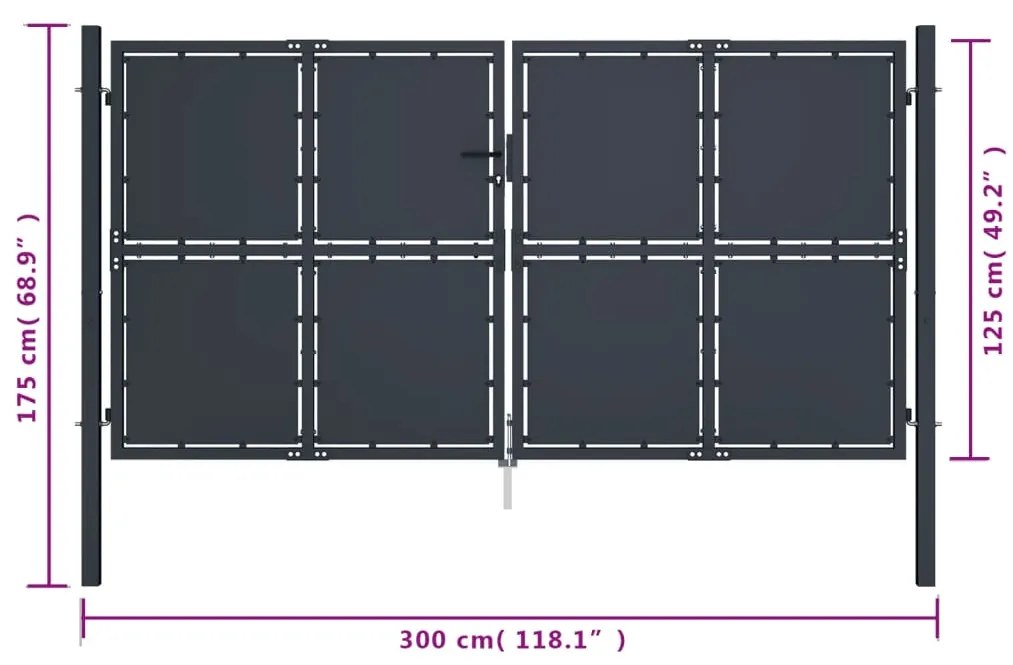 vidaXL Πόρτα Κήπου Ανθρακί 300x125 εκ. από Ατσάλι