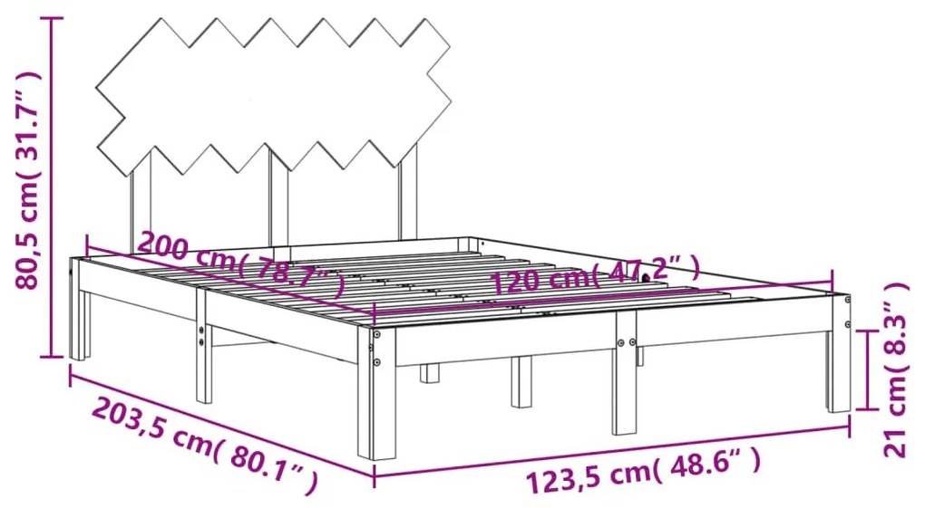 Σκελετός Κρεβατιού Χωρίς Στρώμα 120x200 εκ Μασίφ Ξύλο Πεύκου - Καφέ