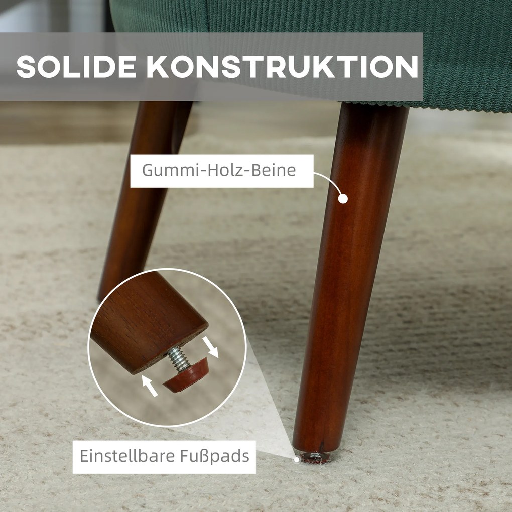 HOMCOM Μοντέρνα Πολυθρόνα, Ενισχυμένη Πολυθρόνα με Μαξιλάρι Οσφυϊκής Μοίρας, Πόδια από Καουτσούκ, Σκούρο Πράσινο