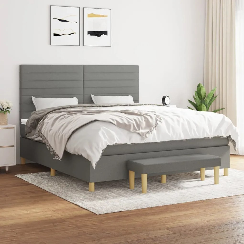 Κρεβάτι Boxspring με Στρώμα Σκούρο Γκρι 160x200 εκ Υφασμάτινο