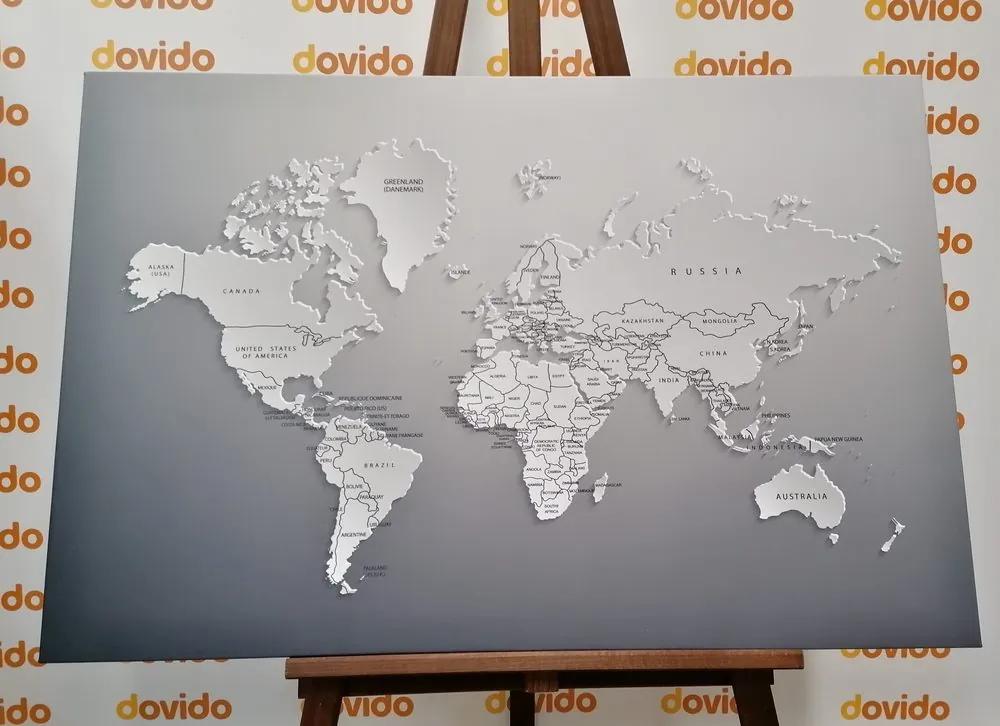 Εικόνα ασπρόμαυρο παγκόσμιο χάρτη σε πρωτότυπο σχέδιο - 60x40