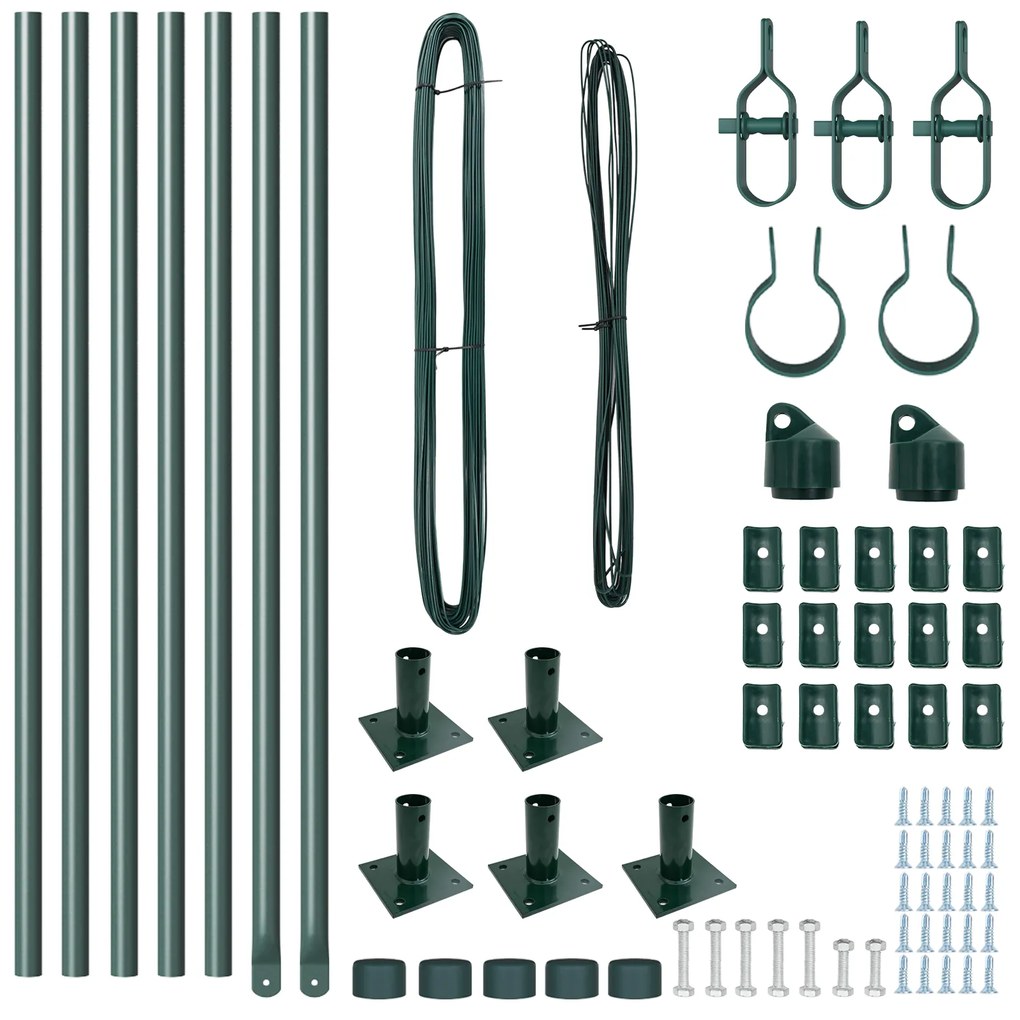 vidaXL Σετ Πόλων Φράχτη 7 pcs Πράσινο Ø32mm 50 εκ. Σκυρόδεμα, Μέταλλο