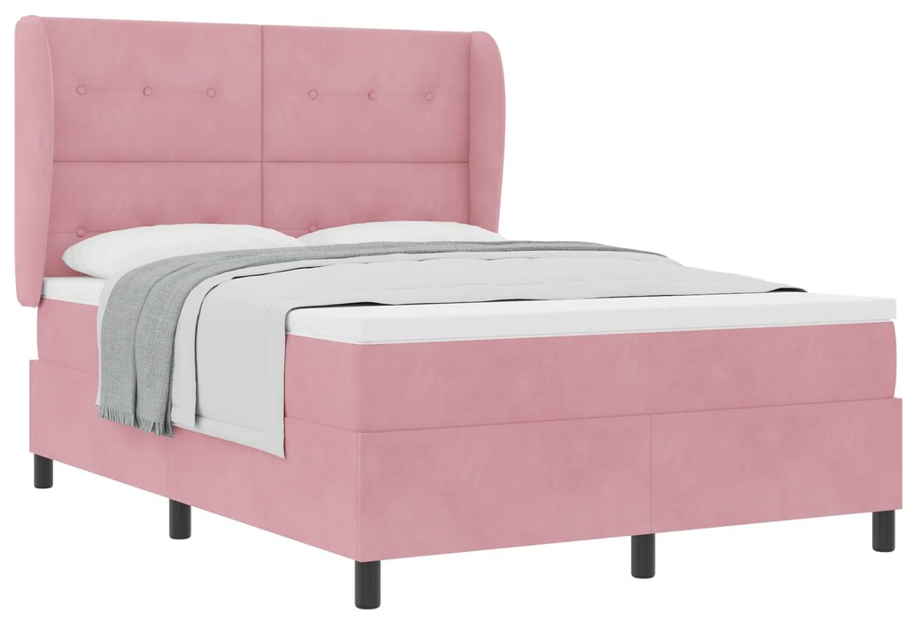 vidaXL Κρεβάτι Box Spring με Στρώμα Ροζ 140x200 εκ Βελούδο
