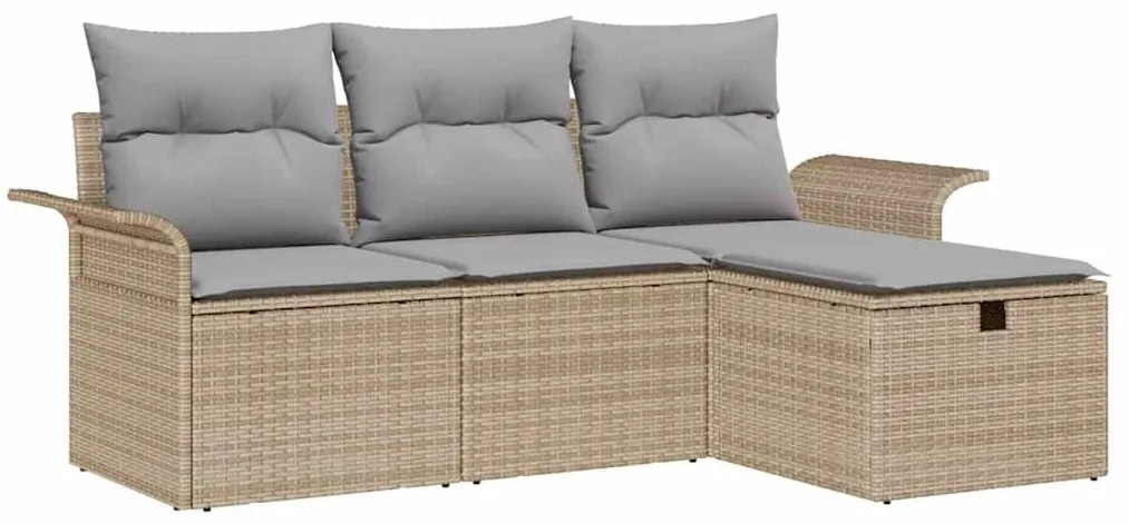 vidaXL Σετ Καναπέ Κήπου με μαξιλάρι 4 pcs Μπεζ Πολυ ράταν