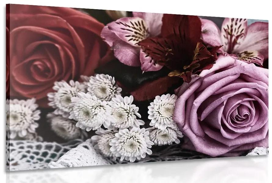 Εικόνα ρετρό μπουκέτο με τριαντάφυλλα - 120x80