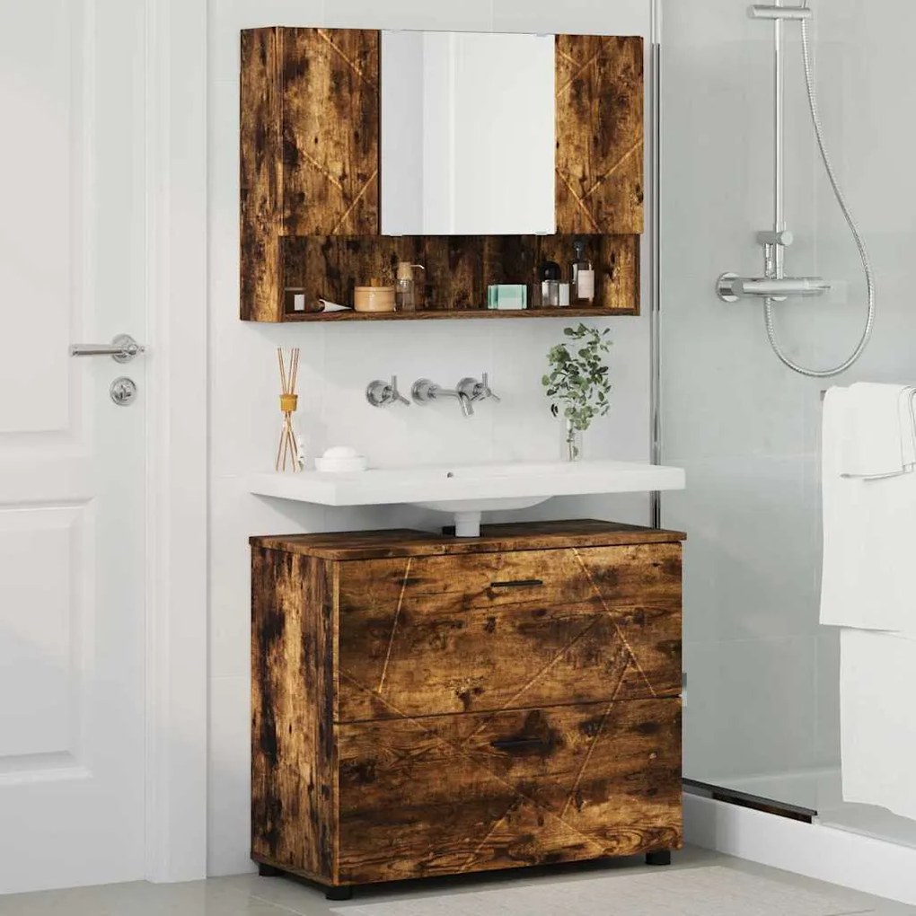 vidaXL Σετ Επίπλων Μπάνιου 2 pcs Καπνιστή δρυς 76,5 x 35 x 64 εκ