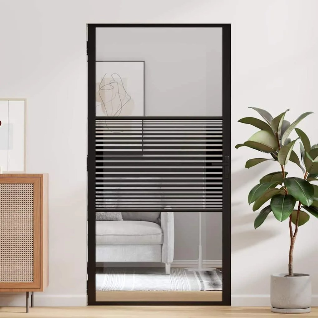 vidaXL Γυάλινη πόρτα Ριγέ Μαύρο 76 x 3.5 x 201.5 εκ Αλουμίνιο