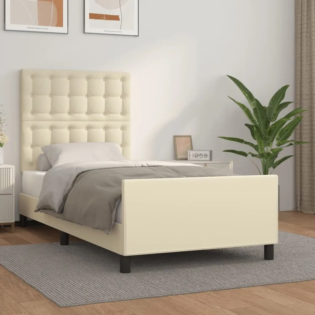 vidaXL Πλαίσιο Κρεβατιού με Κεφαλάρι Κρεμ 90x190 εκ. Συνθετικό Δέρμα