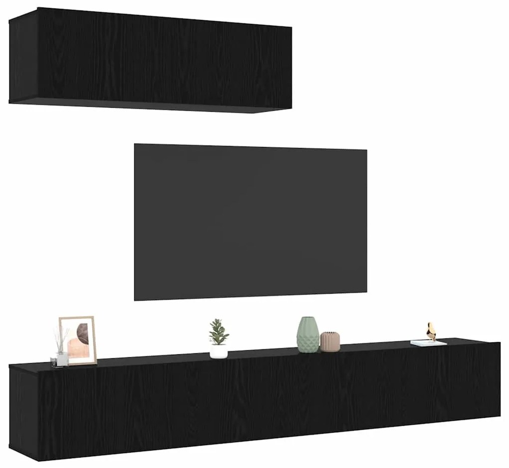 vidaXL Σετ Ντουλάπας Τηλεόρασης 3 pcs Μαύρη δρυς 200 x 30 x 30 cm