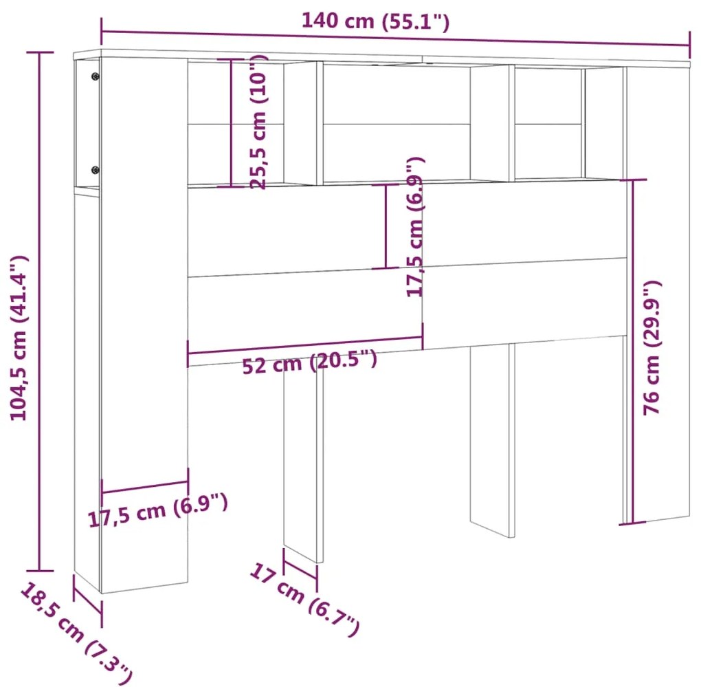 vidaXL Κεφαλάρι Με Αποθηκευτικό Χώρο Λευκό 140 x 18,5 x 104,5 εκ.