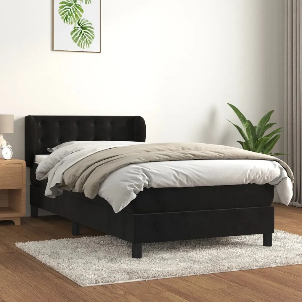 vidaXL Κρεβάτι Boxspring με Στρώμα Μαύρο 90x190 εκ. Βελούδινο