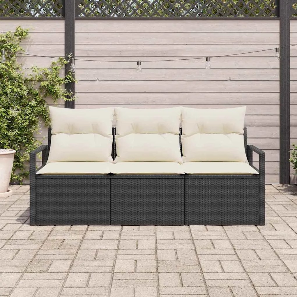 vidaXL Σετ Καναπέ Κήπου 3 pcs Μαύρο, Κρέμα Πολυ rattan, βαμμένο ατσάλι