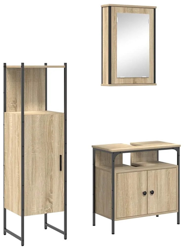 vidaXL Σετ Επίπλων Μπάνιου με ράφι 3 pcs Καφέ 33 x 33 x 120.5 εκ.