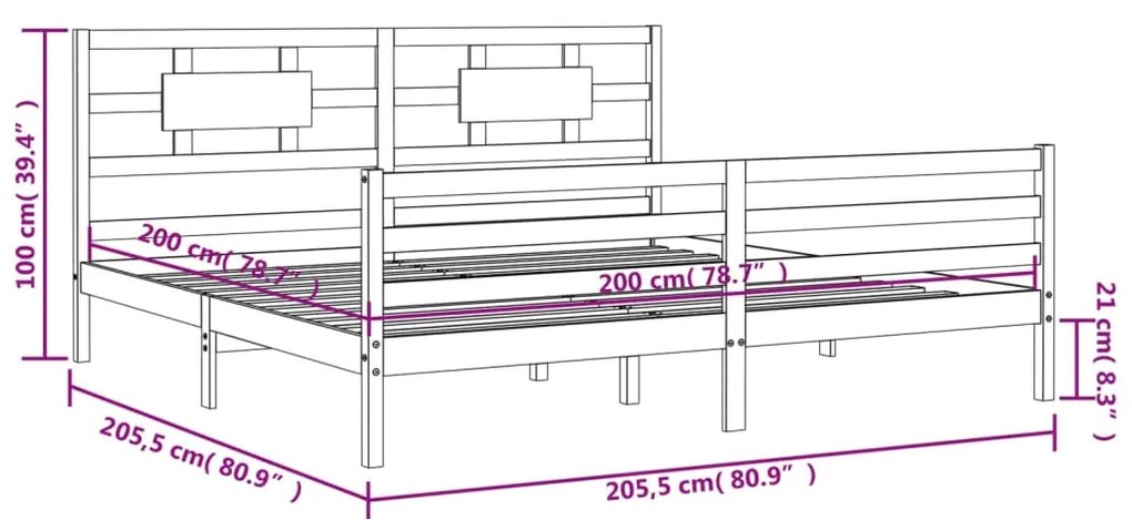 Πλαίσιο Κρεβατιού με Κεφαλάρι Μελί 200x200 εκ. από Μασίφ Ξύλο - Καφέ