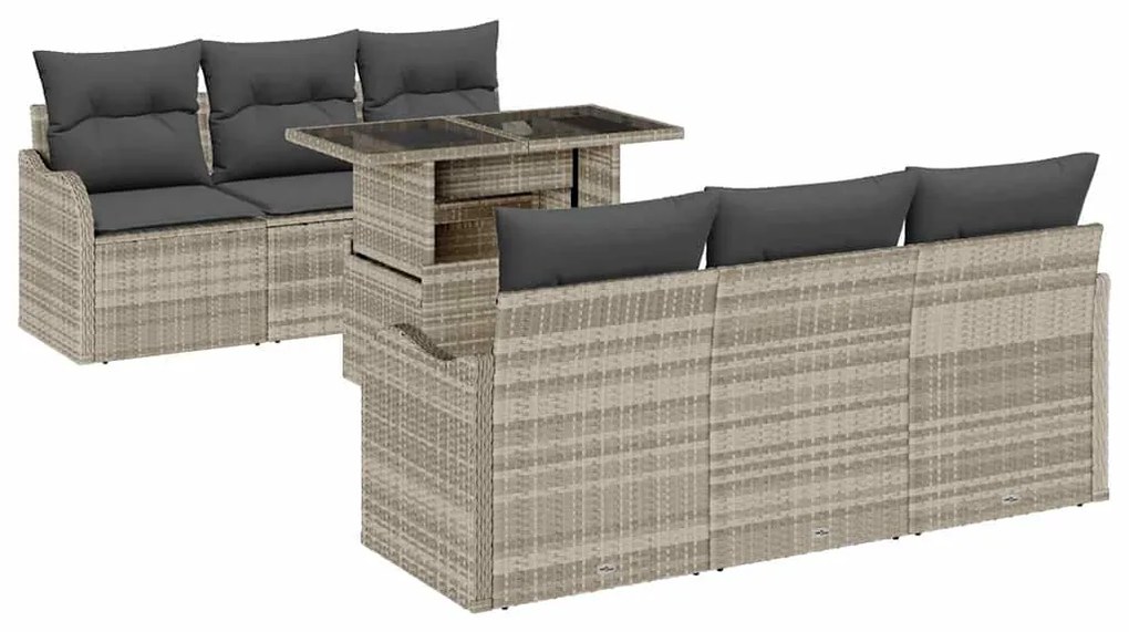 vidaXL Σετ Καναπέ Κήπου με μαξιλάρι 7 pcs Ανοιχτό γκρι Πολυ ράταν