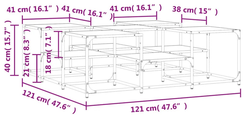 Τραπεζάκι Σαλονιού Καπνιστή Δρυς 121x121x40εκ. Επεξεργασμ. Ξύλο - Καφέ