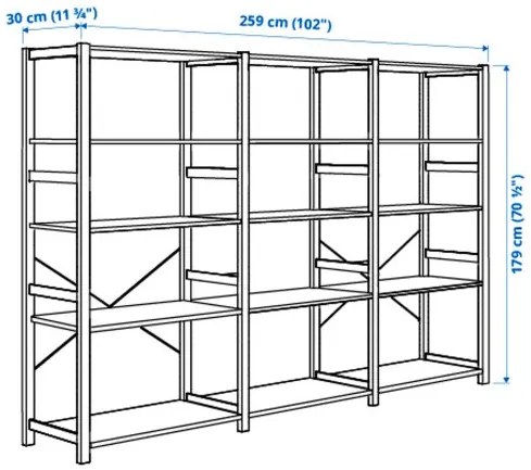 IVAR 3 μονάδες/ράφια, 259x30x179 cm 494.072.58