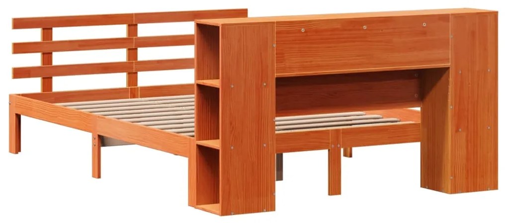 Κρεβάτι Βιβλιοθήκη Χωρίς Στρώμα 120x190 εκ Μασίφ Ξύλο Πεύκου - Καφέ