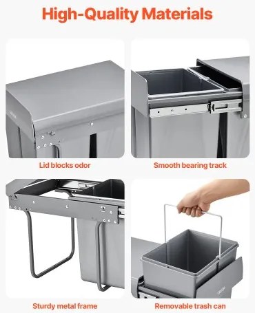 VEVOR Double 20Lx2 Pullout Waste Container Under Cabinet Kitchen Bin Trash Can