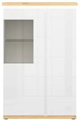 Βιτρίνα Boston CM102, Artisan βελανιδιά, Γυαλιστερό λευκό, Με πόρτες, Ο αριθμός των θυρών: 2, 149x97x43cm, 59 kg | Epipla1.gr