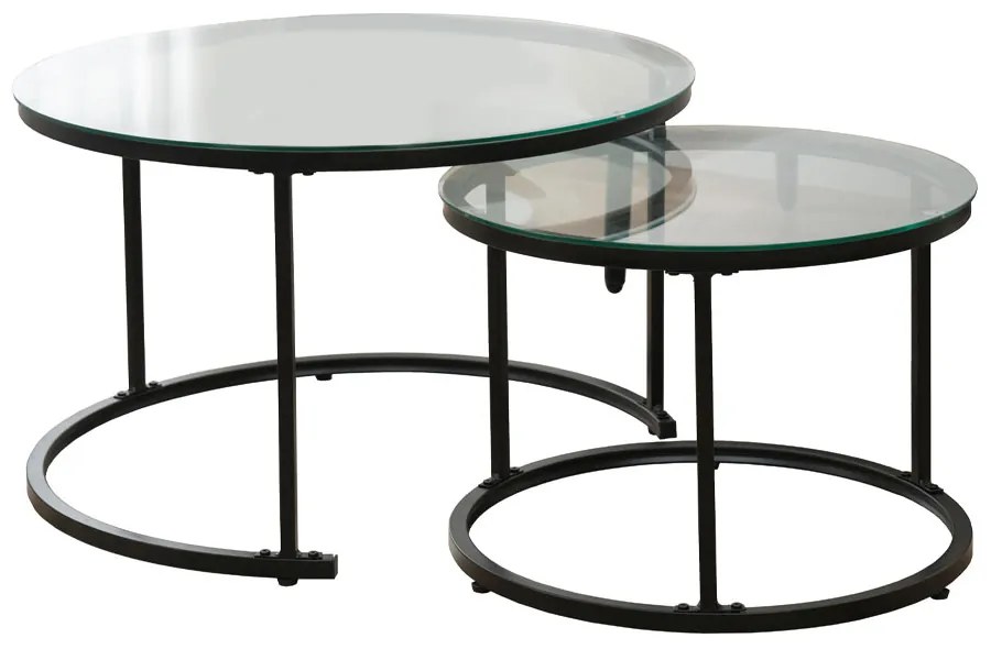SOLAR COFFEE TABLE SET 2ΤΕΜ ΔΙΑΦΑΝΟ ΜΑΥΡΟ D75-55xH45-38,5cm - 04-0520 - 04-0520