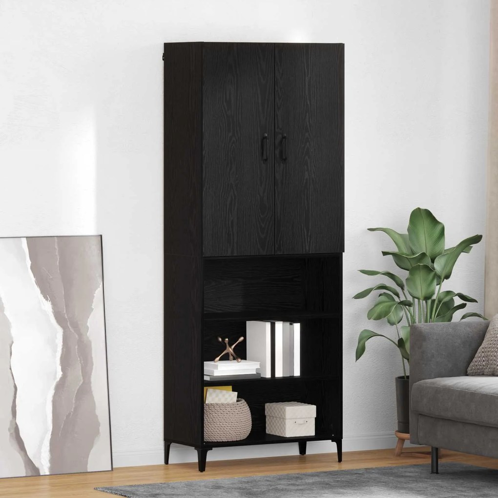 Highboard Μαύρη Οξυά 69,5 x 34 x 180 εκ. Επεξεργασμένο ξύλο