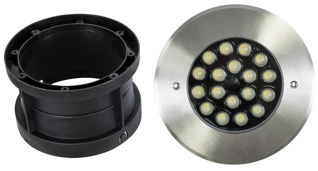 GloboStar UNDERGROUND-SINA 90572 Χωνευτό Φωτιστικό Σποτ Δαπέδου LED 18W 1710lm 15° DC 24V Αδιάβροχο IP68 Φ20 x Υ11cm Φυσικό Λευκό 4500K - Ανοξείδωτο Ατσάλι - 3 Χρόνια Εγγύηση