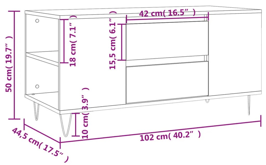 Τραπεζάκι Σαλονιού Μαύρο 102x44,5x50 εκ. από Επεξεργασμένο Ξύλο - Μαύρο