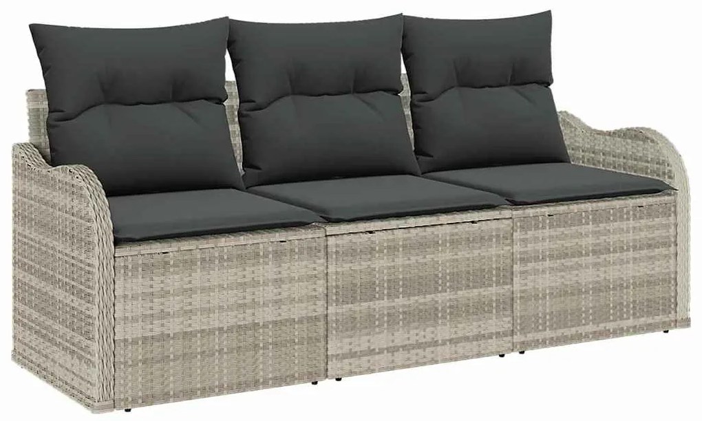 vidaXL Σετ Καναπέ Κήπου με μαξιλάρι 3 pcs Ανοιχτό γκρι Πολυ ράταν