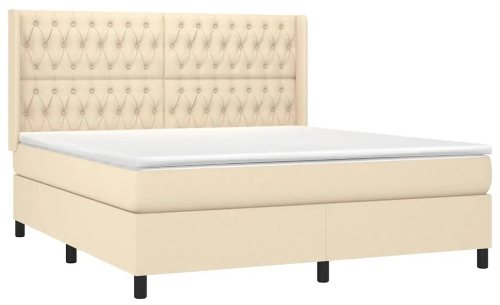 Κρεβάτι Boxspring με Στρώμα &amp; LED Κρεμ 180x200 εκ. Υφασμάτινο - Κρεμ