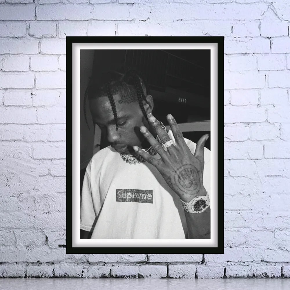 Πόστερ &amp; Κάδρο Travis Scott PRT014 22x31cm Μαύρο Ξύλινο Κάδρο (με πόστερ)