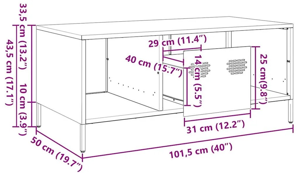 Τραπεζάκι Σαλονιού Μαύρο 101,5x50x43,5 εκ. Χάλυβα Ψυχρής Έλασης - Μαύρο