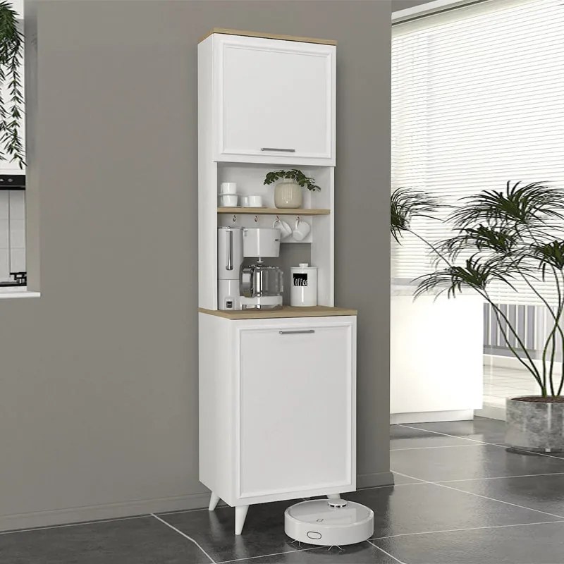 Έπιπλο κουζίνας Potter 1 Megapap χρώμα λευκό - rota oak 53,4x39,6x196,1εκ.