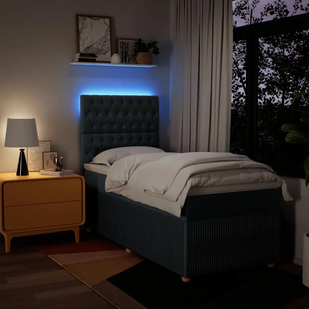 vidaXL Κρεβάτι Boxspring με Στρώμα Μπλε 100 x 200 εκ. Υφασμάτινο