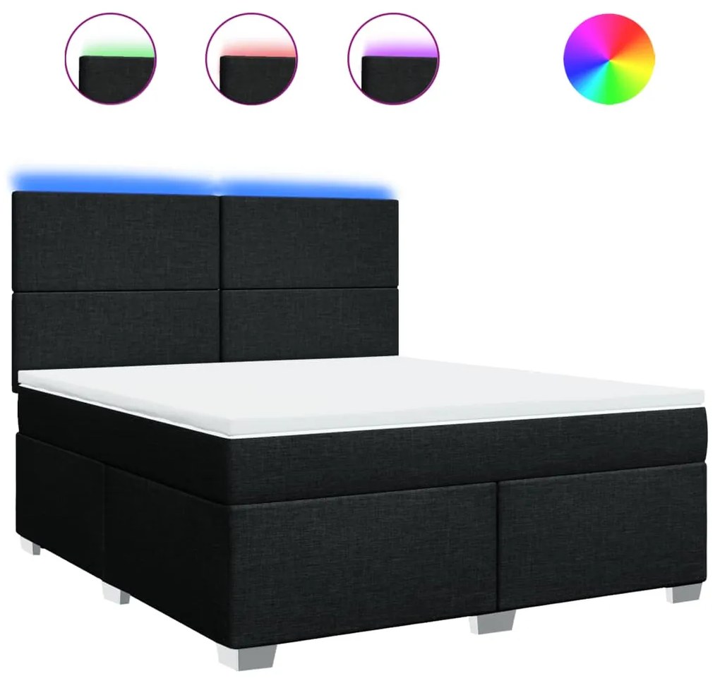 vidaXL Κρεβάτι Boxspring με Στρώμα Μαύρο 180x200 εκ. Υφασμάτινο