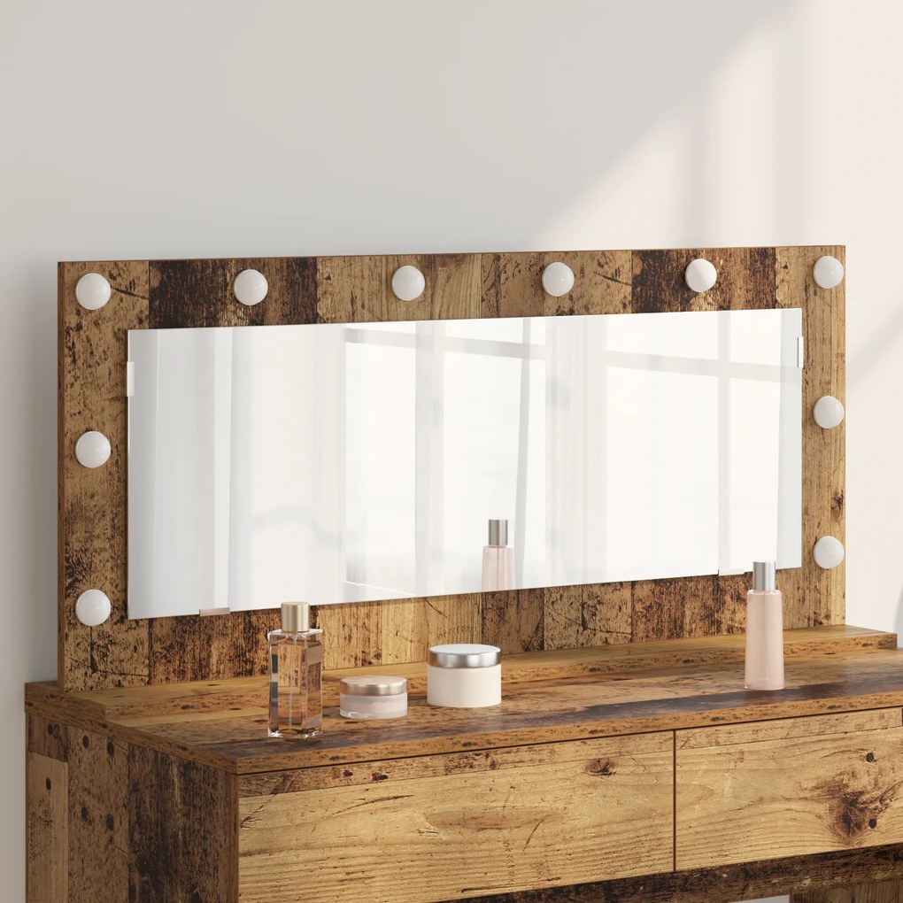vidaXL Καθρέφτης Vanity με LED Φώτα Παλιό Ξύλο 100x45x18 εκ.