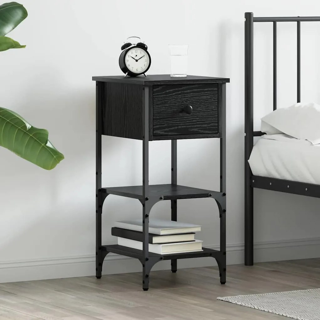 vidaXL Κομοδίνο με συρτάρι Μαύρη δρυς 34 x 36 x 70 εκ